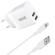 Wave Verkkolaturi, 2 x USB   Lightning (MFI) kaapeli (15W), Valkoinen