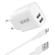 Wave Verkkolaturi, 2 x USB   Lightning (MFI) kaapeli (15W), Valkoinen
