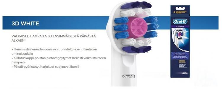 BRAUN VAIHTOHARJA ORAL-B 3D White 4 (EB 18-4) ORAL-B ProBright, paketissa 5 vaihtoharjaa, Harjaksissa kiillotuskuppi