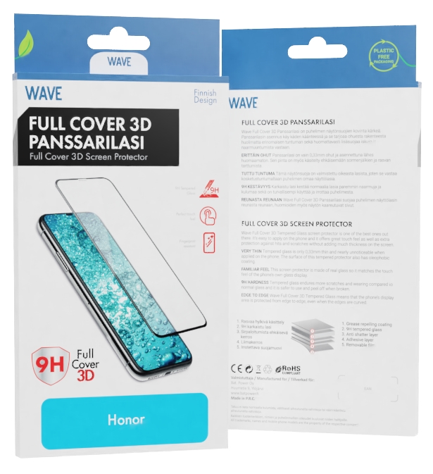 Wave Full Cover 3D Panssarilasi, Honor 50, Musta Kehys