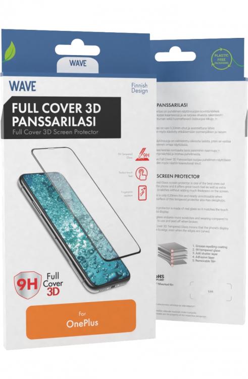 Wave Full Cover 3D Panssarilasi, OnePlus 8 Pro, Musta Kehys