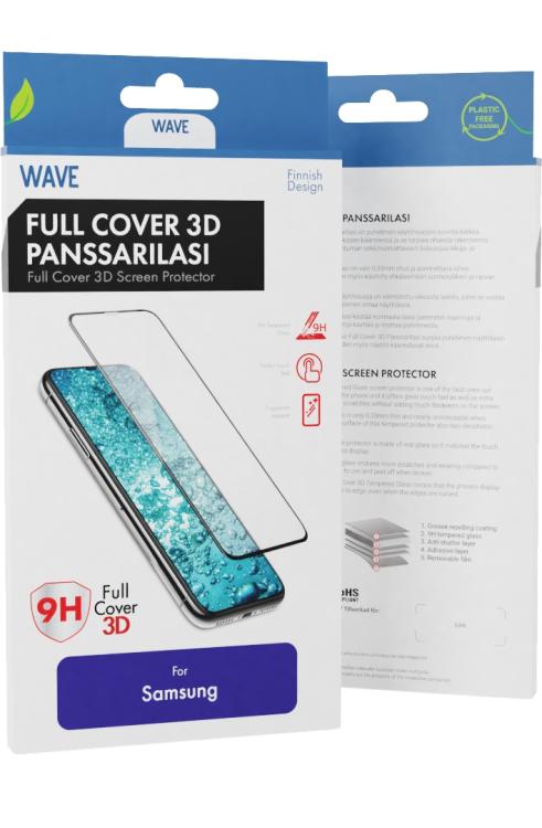 Wave Full Cover 3D Panssarilasi, Samsung Galaxy S22 Ultra, Musta Kehys