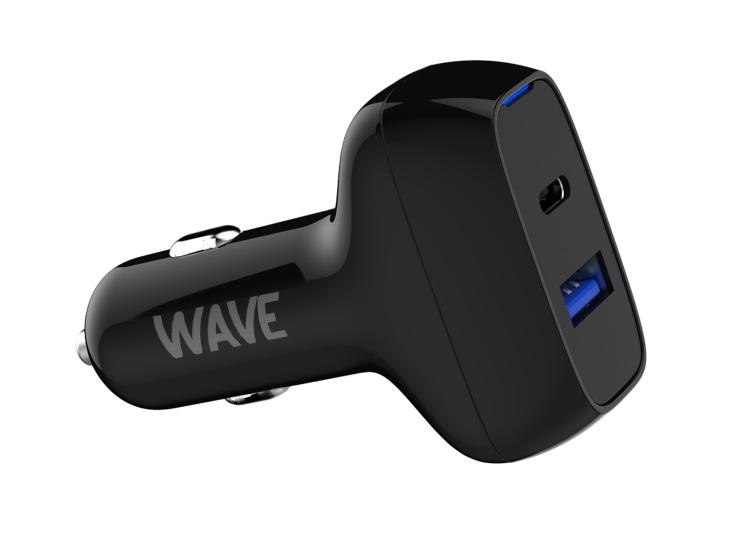 Wave Pikalataava autolaturi, 1 x USB Type-C + 1 x USB-A (45W+18W), Musta